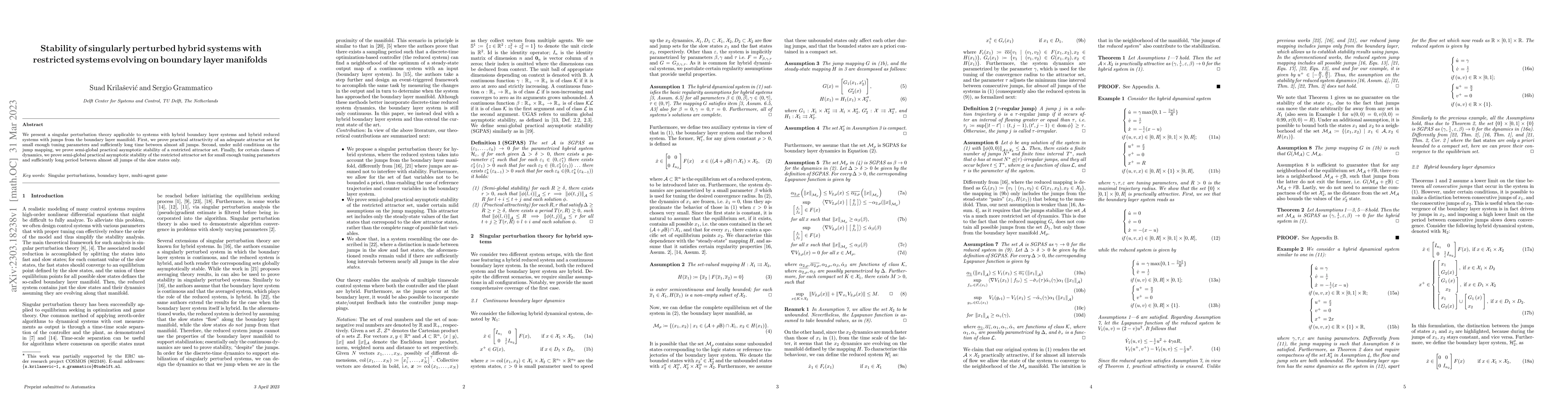 Thumbnail for Stability of singularly perturbed hybrid systems with restricted systems
  evolving on boundary layer manifolds