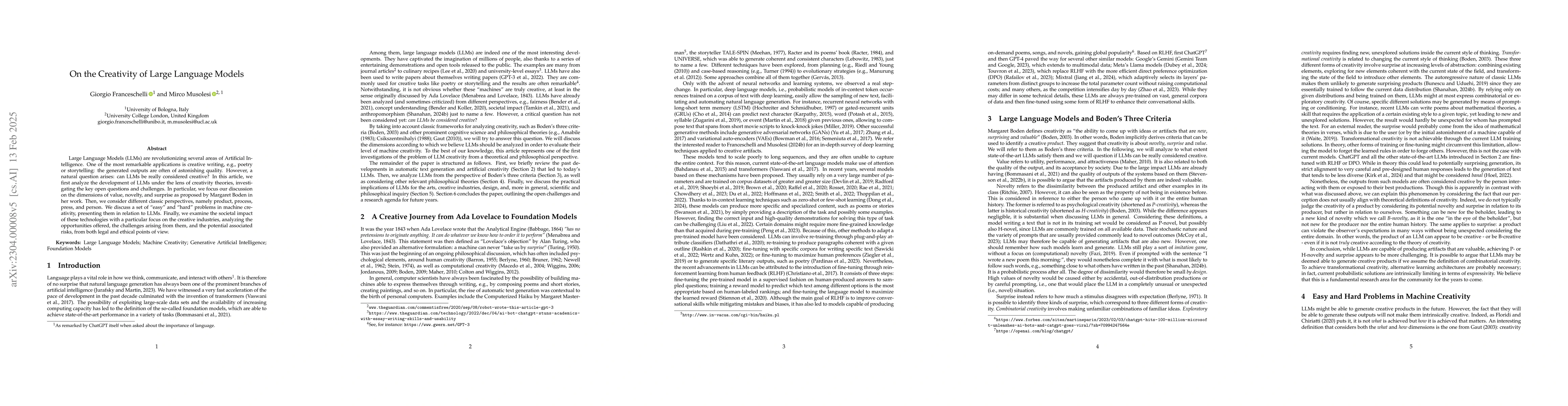 Thumbnail for On the Creativity of Large Language Models