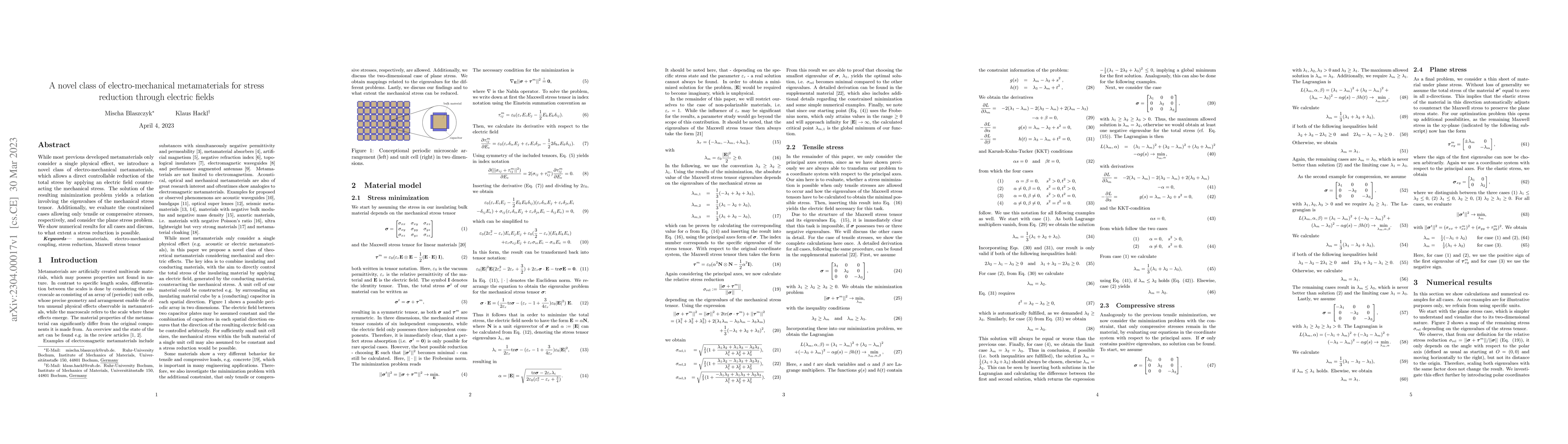 Thumbnail for A novel class of electro-mechanical metamaterials for stress reduction
  through electric fields