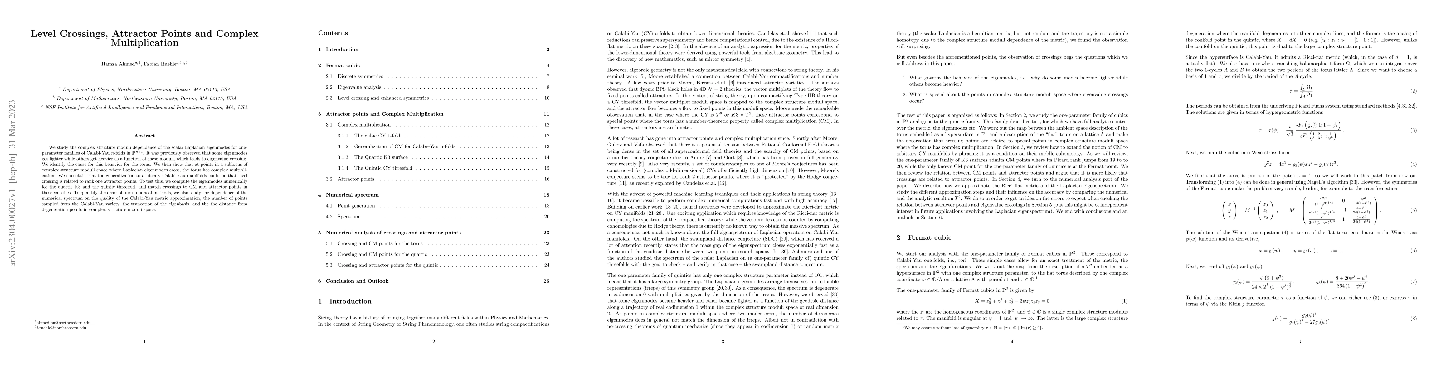 Thumbnail for Level Crossings, Attractor Points and Complex Multiplication
