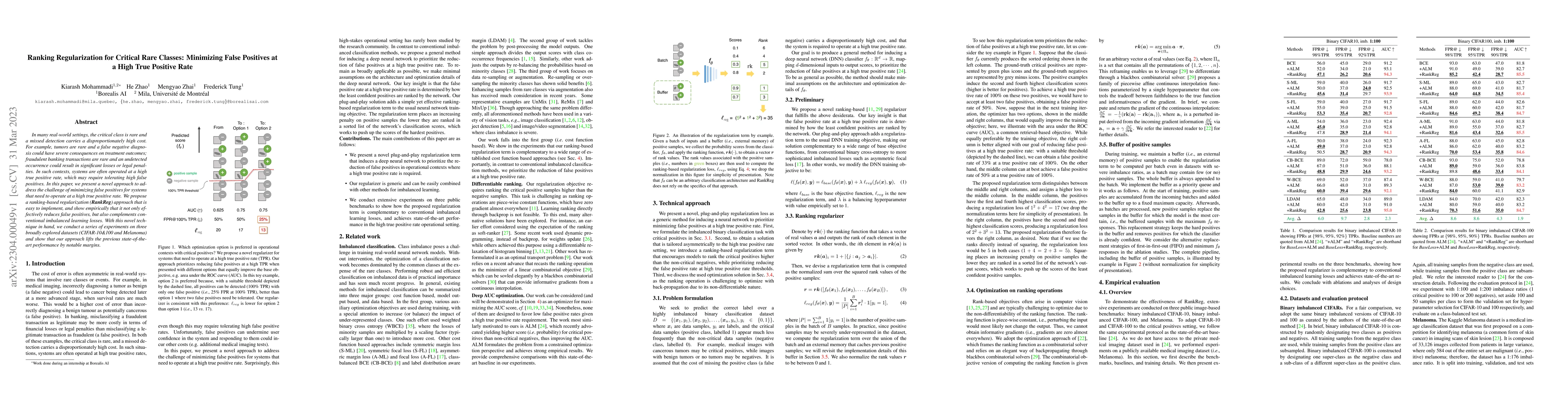 Thumbnail for Ranking Regularization for Critical Rare Classes: Minimizing False
  Positives at a High True Positive Rate