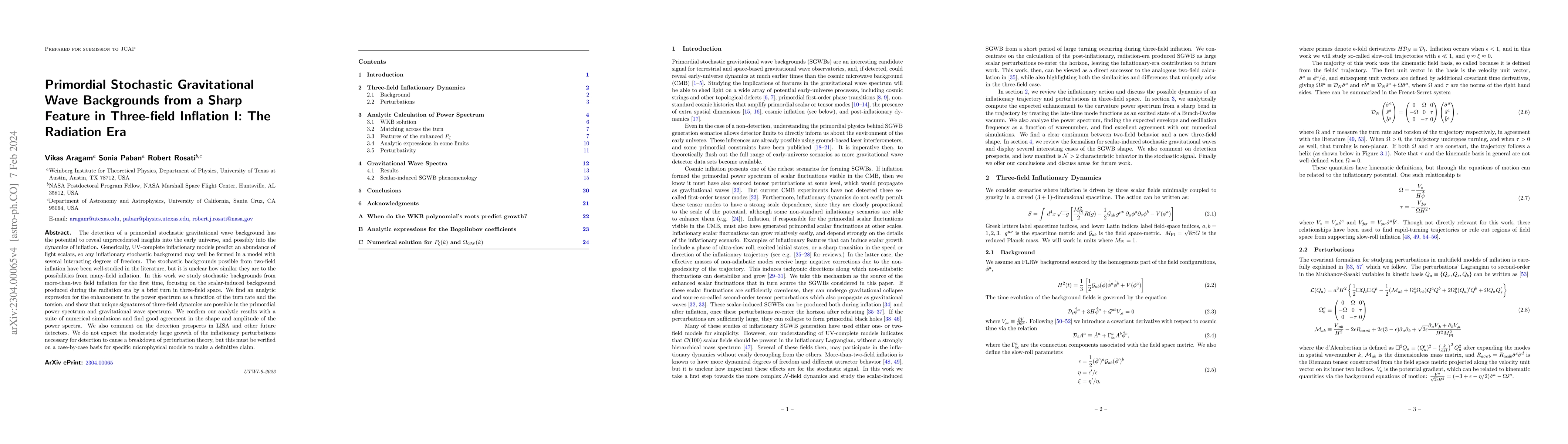 Thumbnail for Primordial Stochastic Gravitational Wave Backgrounds from a Sharp
  Feature in Three-field Inflation I: The Radiation Era