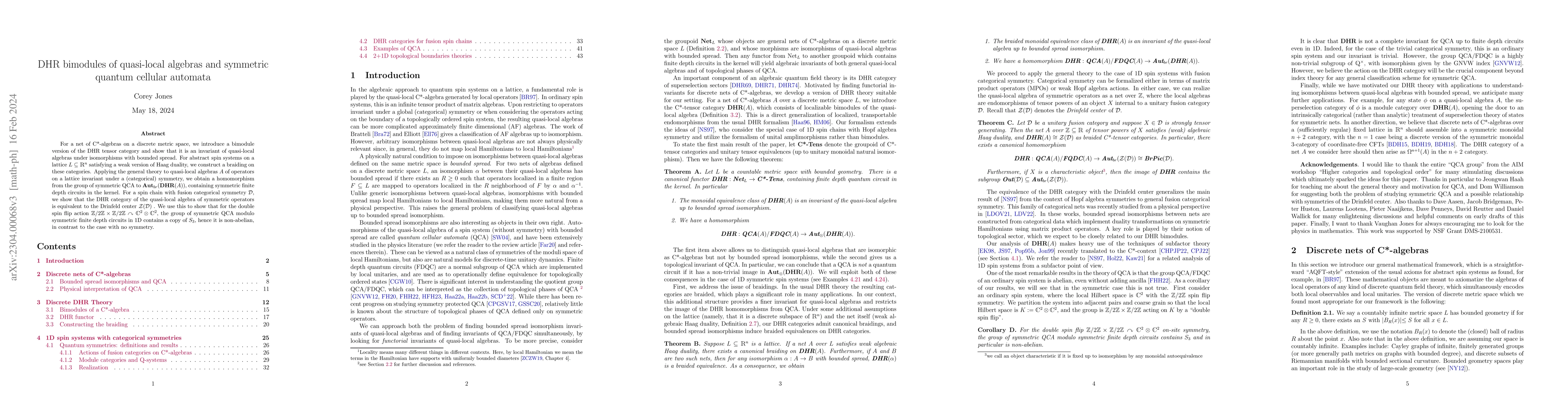 Thumbnail for DHR bimodules of quasi-local algebras and symmetric quantum cellular
  automata