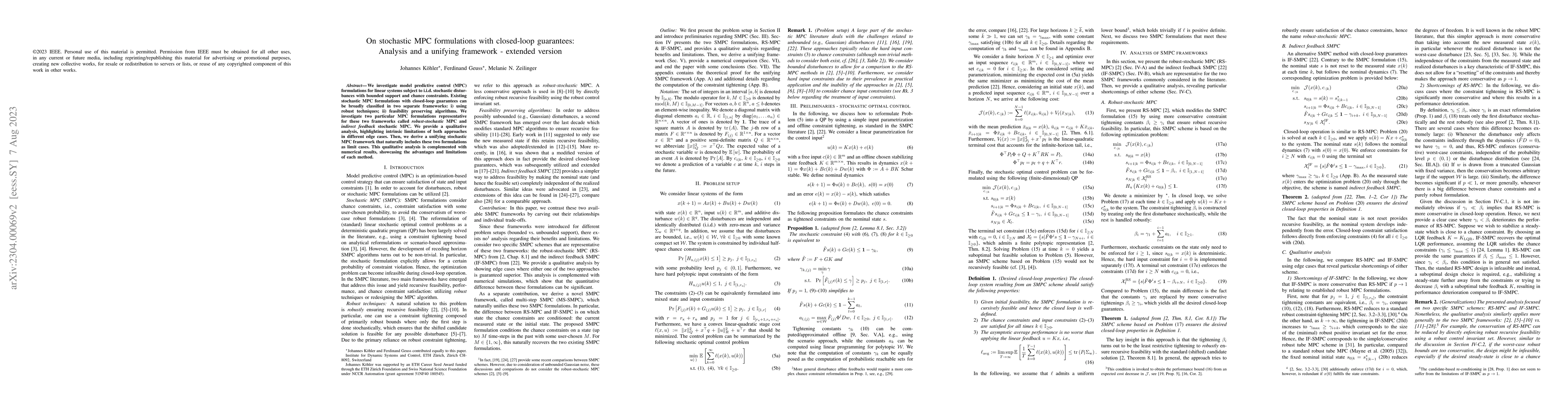 Thumbnail for On stochastic MPC formulations with closed-loop guarantees: Analysis and
  a unifying framework
