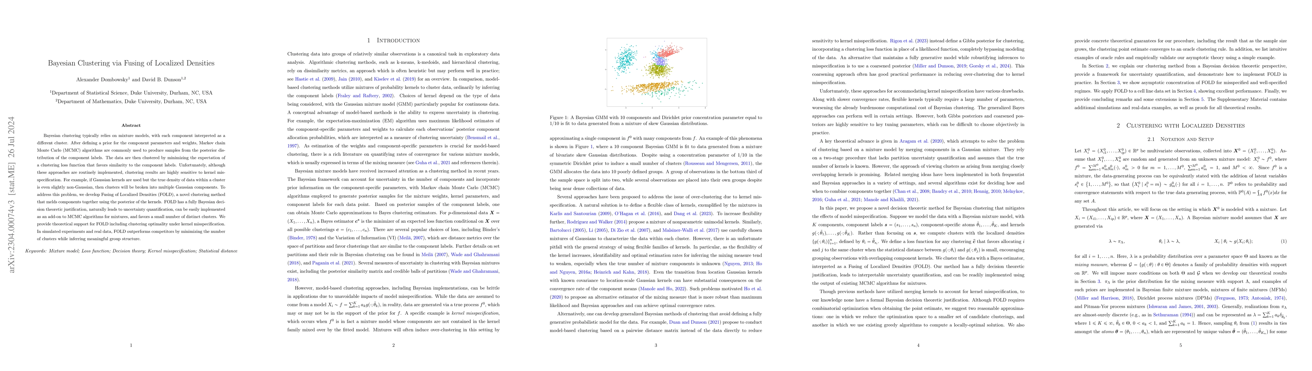Thumbnail for Bayesian Clustering via Fusing of Localized Densities