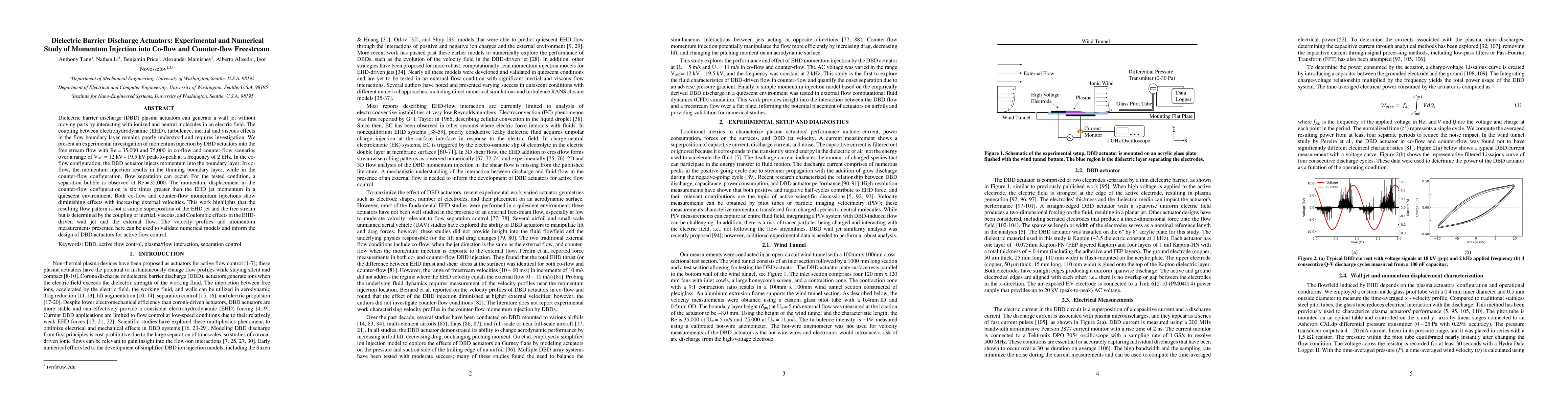 Thumbnail for Dielectric Barrier Discharge Actuators: Experimental and Numerical Study
  of Momentum Injection into Co-flow and Counter-flow Freestream