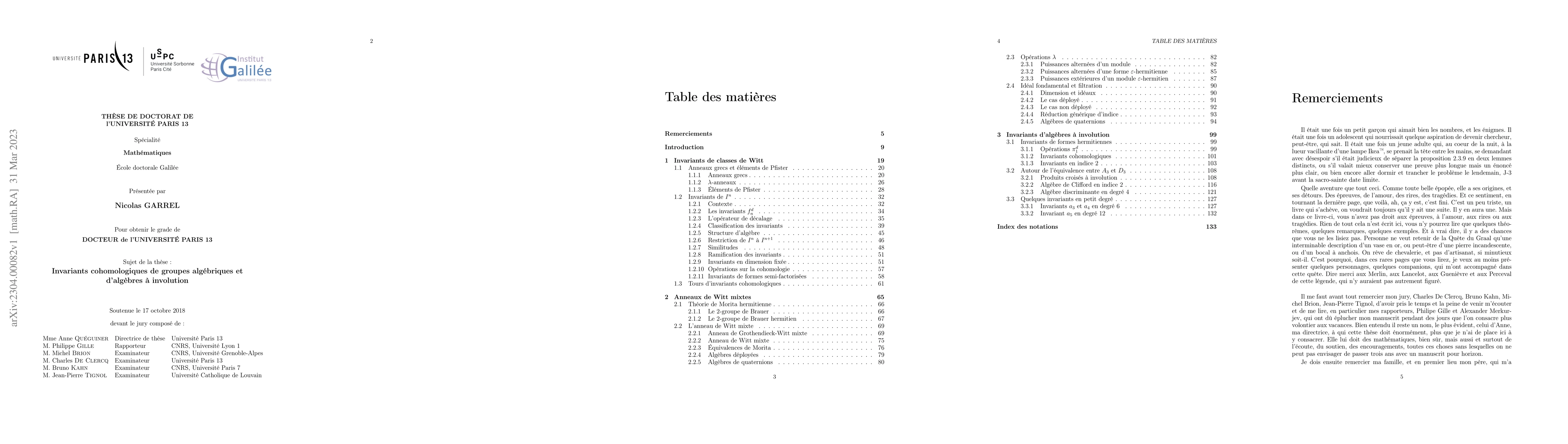 Thumbnail for Invariants cohomologiques de groupes alg\'ebriques et d'alg\`ebres \`a
  involution
