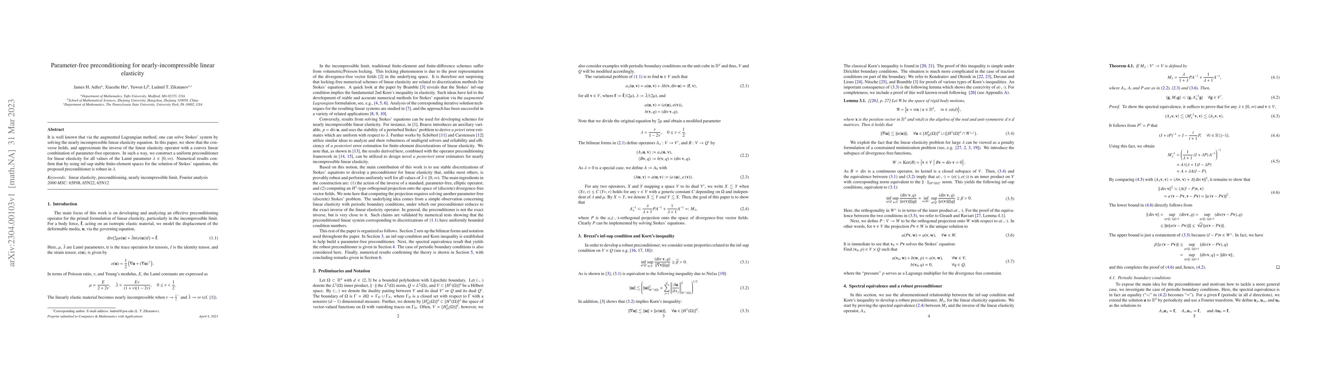 Thumbnail for Parameter-free preconditioning for nearly-incompressible linear
  elasticity