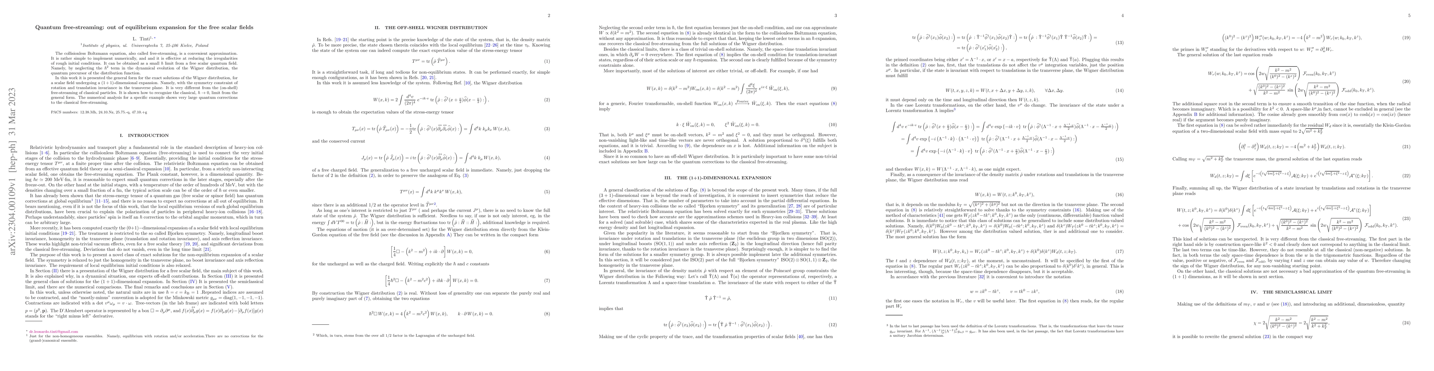 Thumbnail for Quantum free-streaming: out of equilibrium expansion for the free scalar
  fields