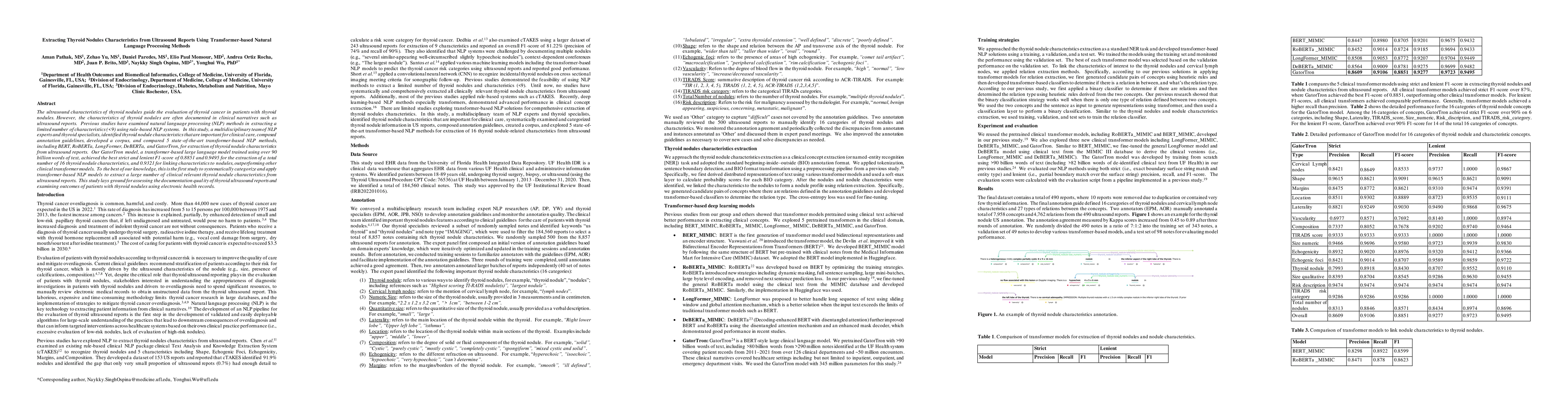 Thumbnail for Extracting Thyroid Nodules Characteristics from Ultrasound Reports Using
  Transformer-based Natural Language Processing Methods