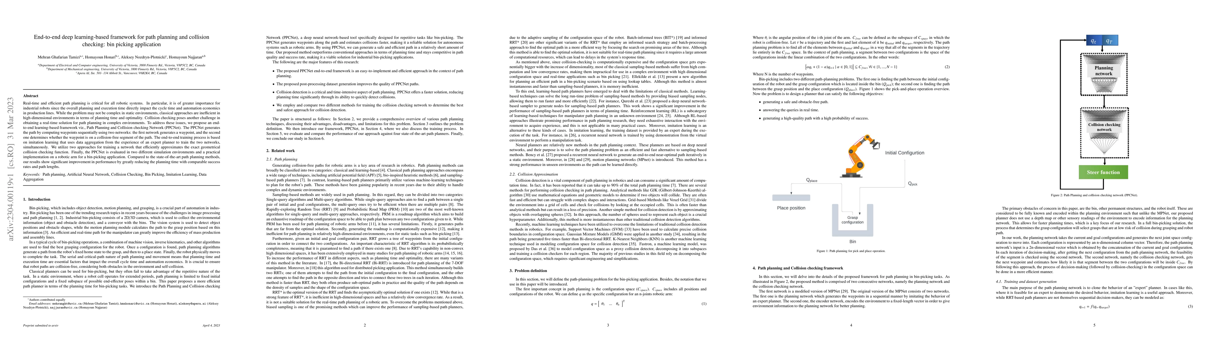 Thumbnail for End-to-end deep learning-based framework for path planning and collision
  checking: bin picking application