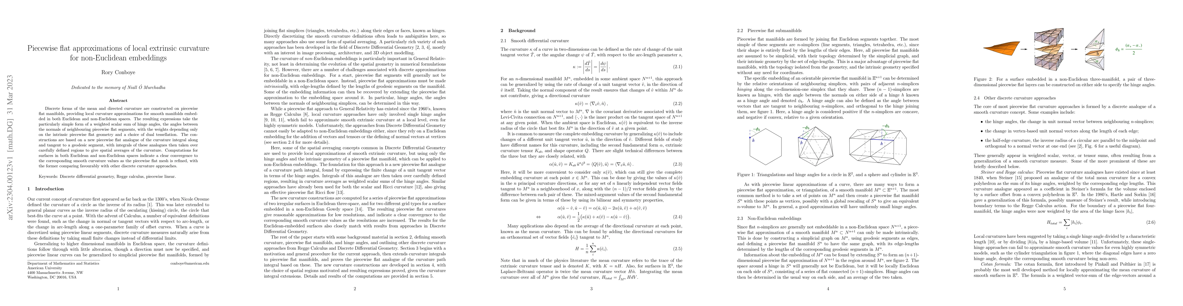 Thumbnail for Piecewise flat approximations of local extrinsic curvature for
  non-Euclidean embeddings