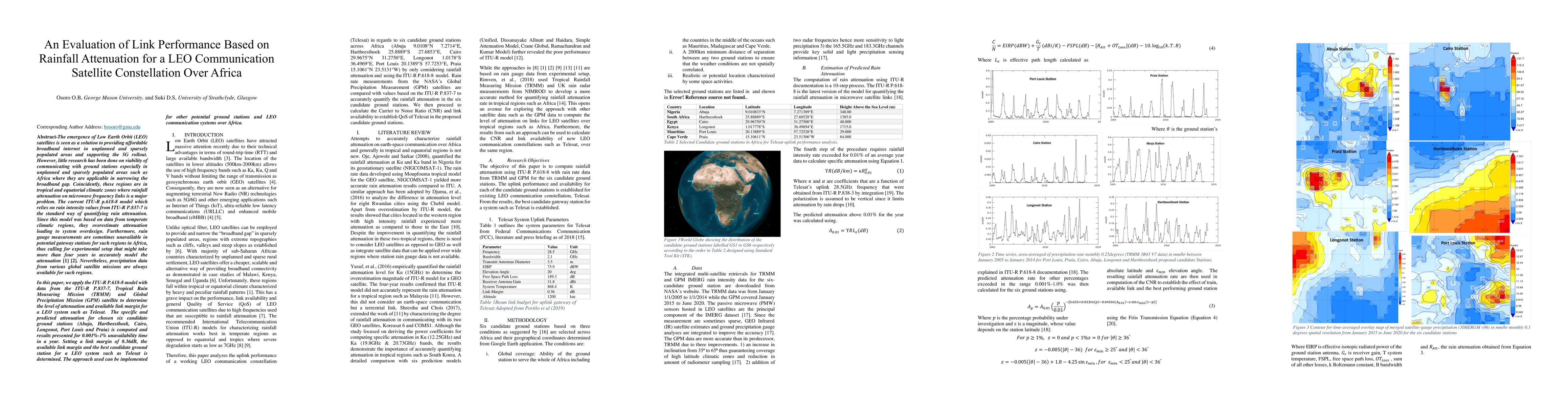 Thumbnail for An Evaluation of Link Performance Based on Rainfall Attenuation for a
  LEO Communication Satellite Constellation Over Africa