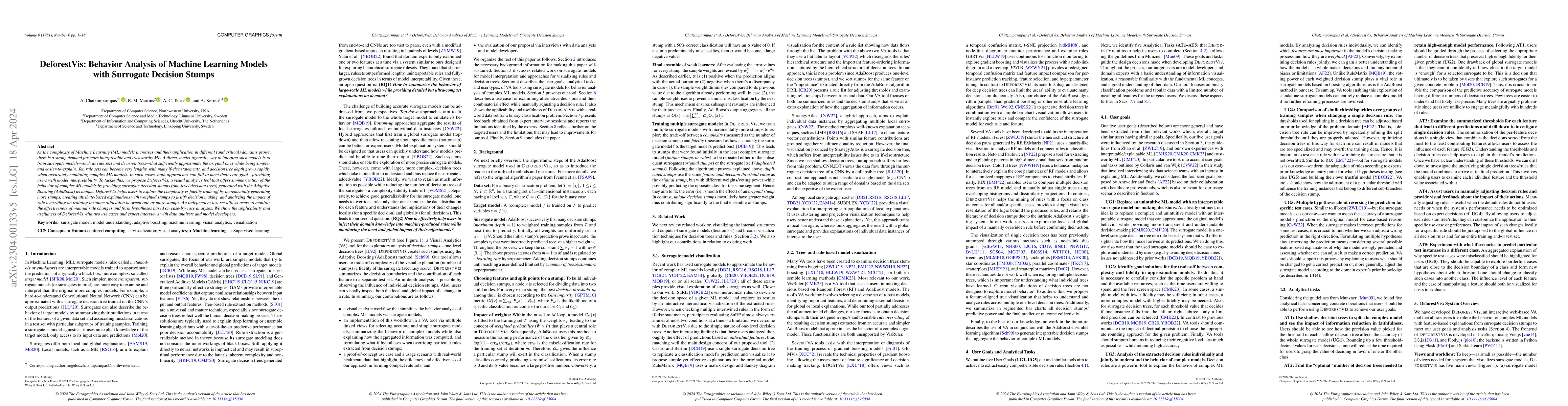 Thumbnail for DeforestVis: Behavior Analysis of Machine Learning Models with Surrogate
  Decision Stumps