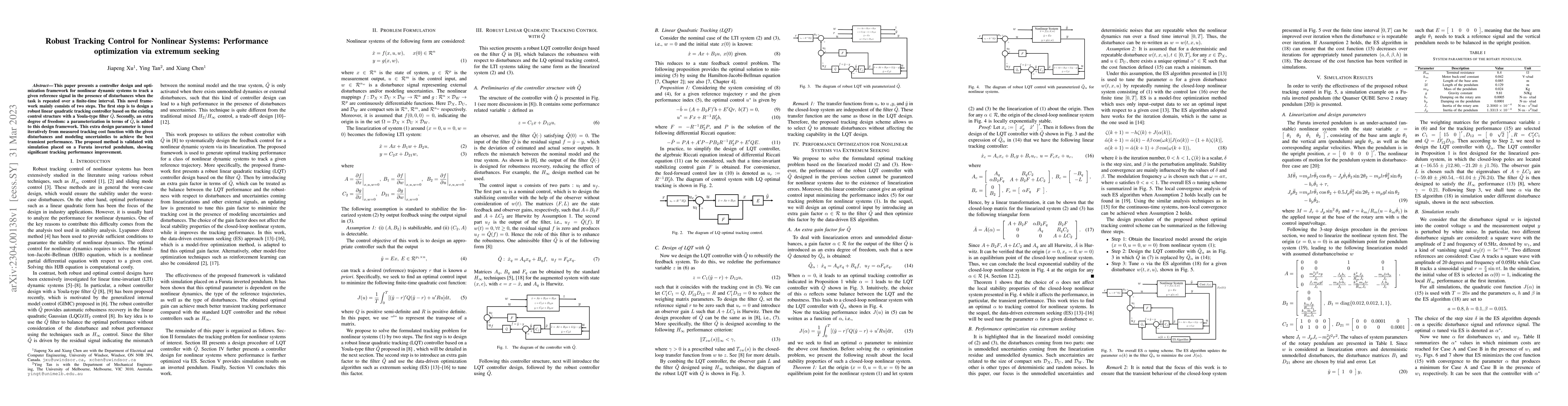 Thumbnail for Robust Tracking Control for Nonlinear Systems: Performance optimization
  via extremum seeking