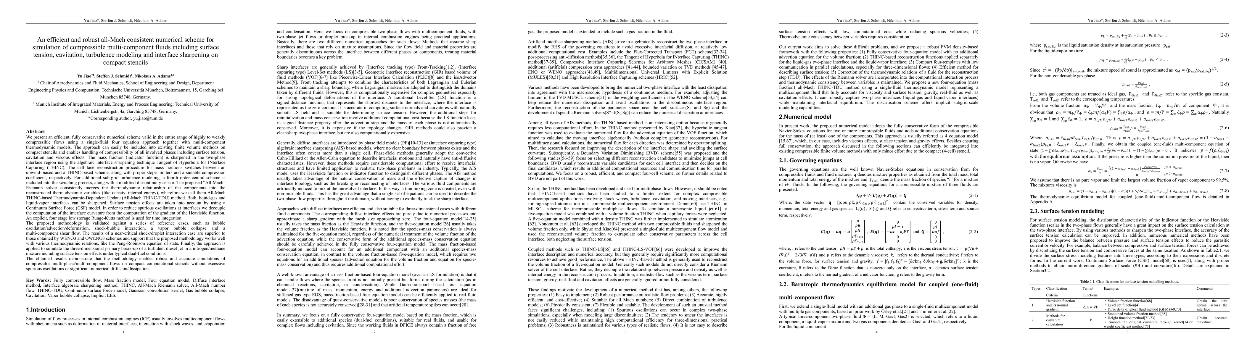 Thumbnail for An efficient and robust all-Mach consistent numerical scheme for
  simulation of compressible multi-component fluids including surface tension,
  cavitation, turbulence modeling and interface sharpening on compact stencils