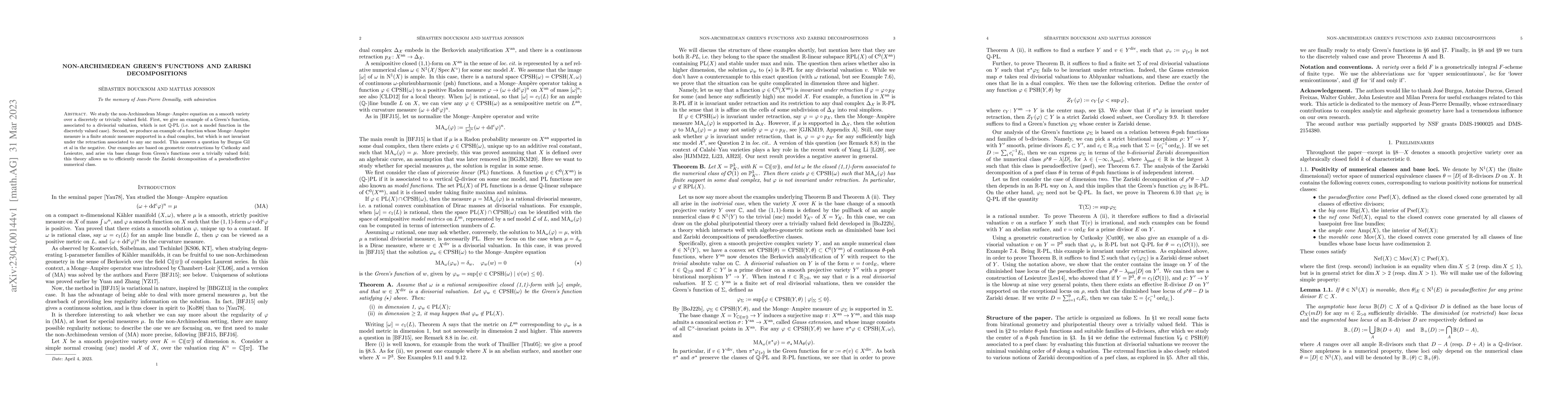Thumbnail for Non-Archimedean Green's functions and Zariski decompositions