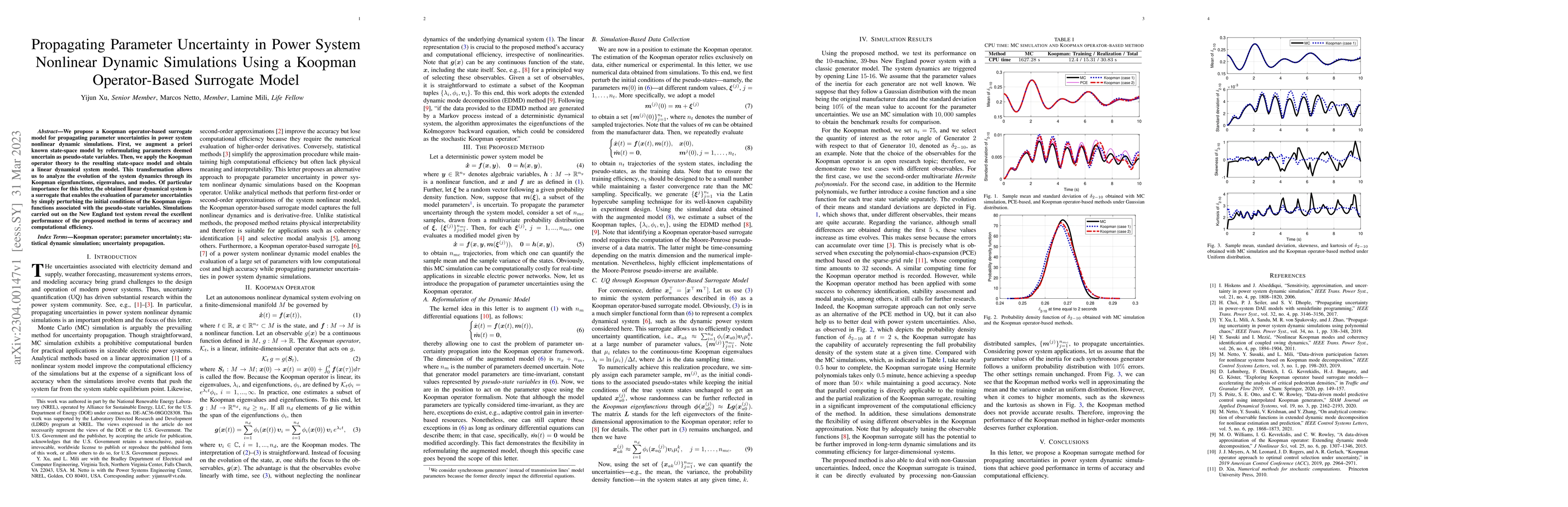 Thumbnail for Propagating Parameter Uncertainty in Power System Nonlinear Dynamic
  Simulations Using a Koopman Operator-Based Surrogate Model