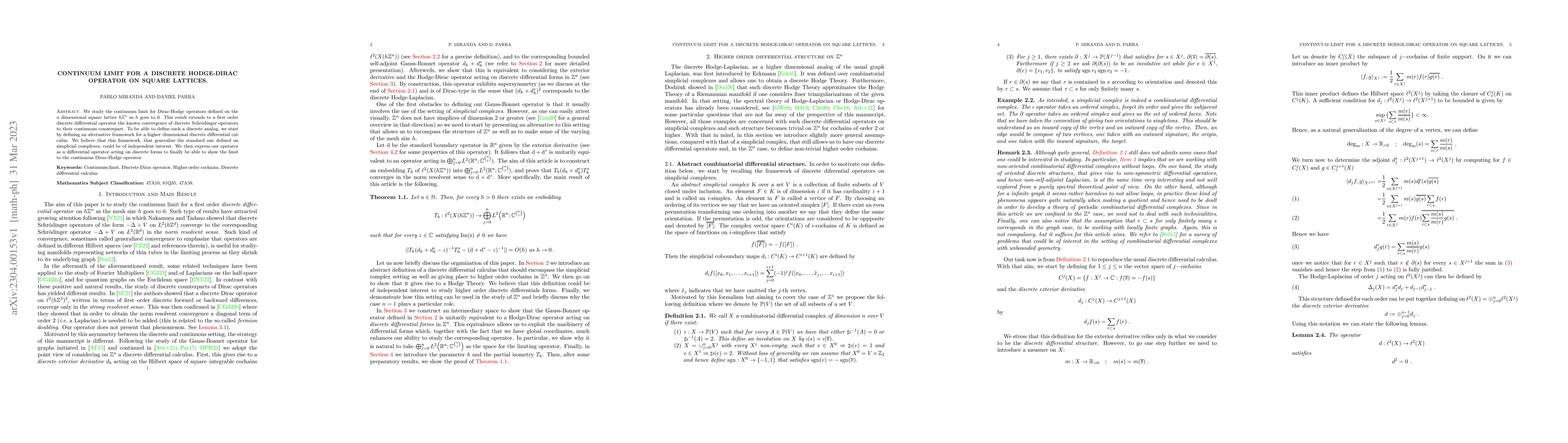 Thumbnail for Continuum limit for a discrete Hodge-Dirac operator on square lattices