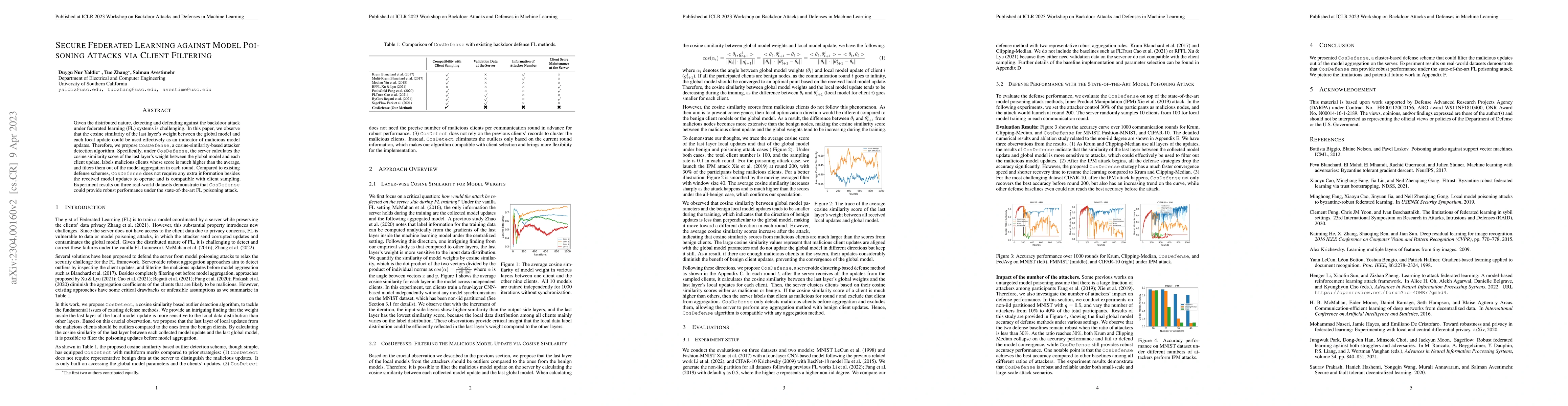 Thumbnail for Secure Federated Learning against Model Poisoning Attacks via Client
  Filtering