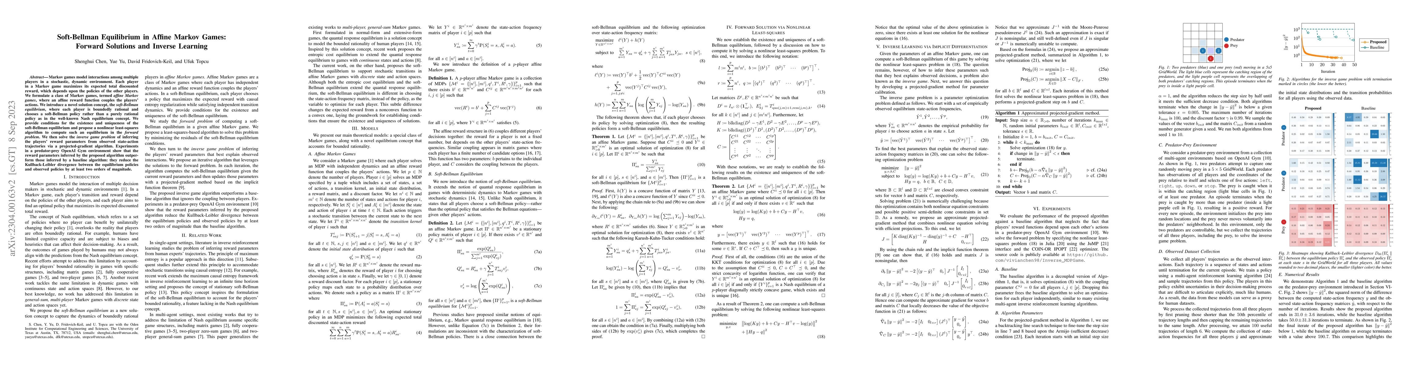 Thumbnail for Soft-Bellman Equilibrium in Affine Markov Games: Forward Solutions and
  Inverse Learning