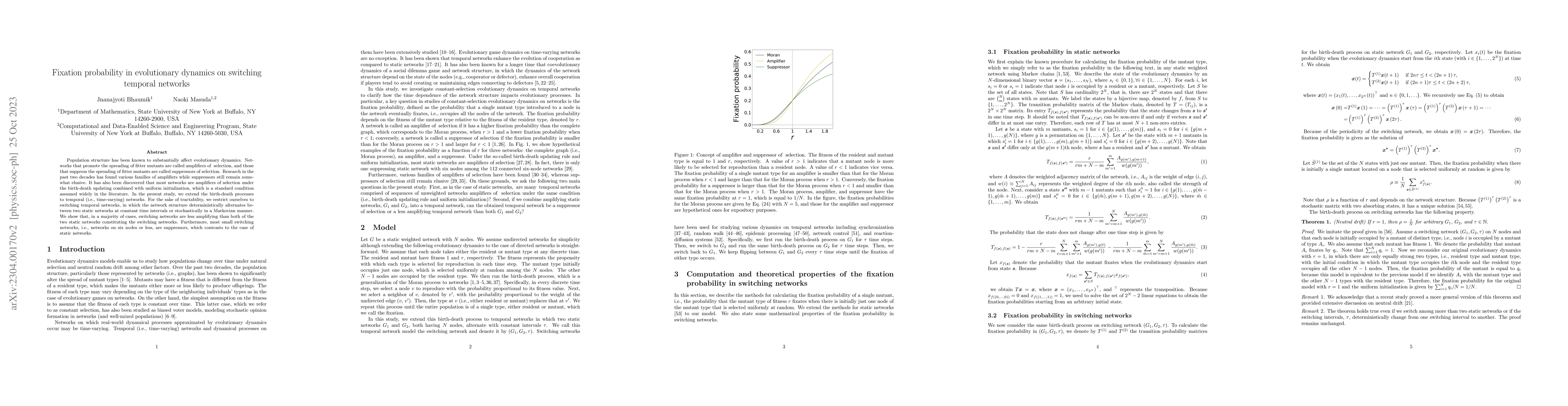 Thumbnail for Fixation probability in evolutionary dynamics on switching temporal
  networks