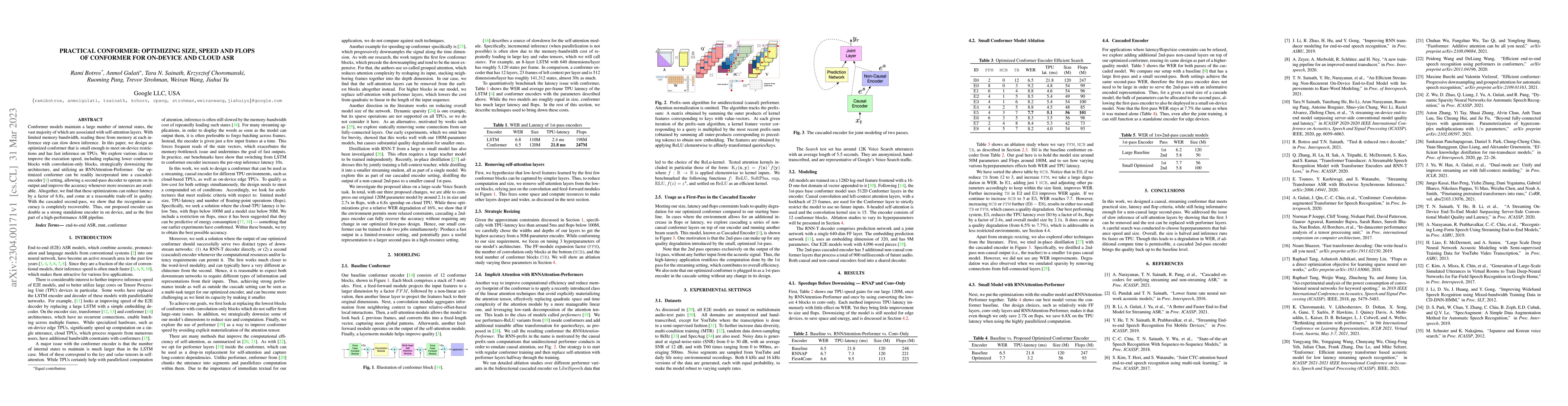 Thumbnail for Practical Conformer: Optimizing size, speed and flops of Conformer for
  on-Device and cloud ASR