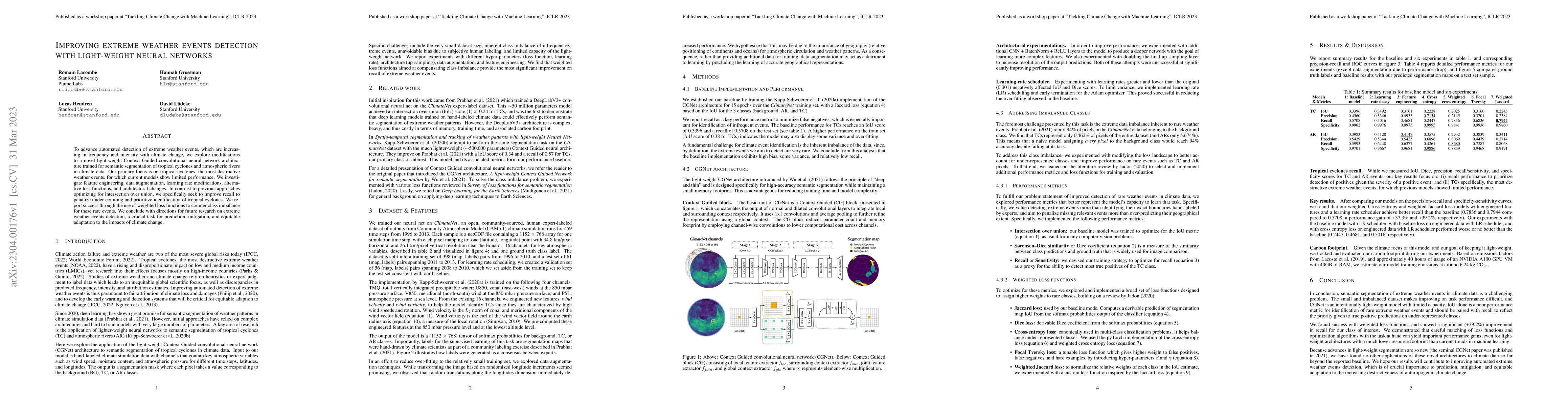 Thumbnail for Improving extreme weather events detection with light-weight neural
  networks