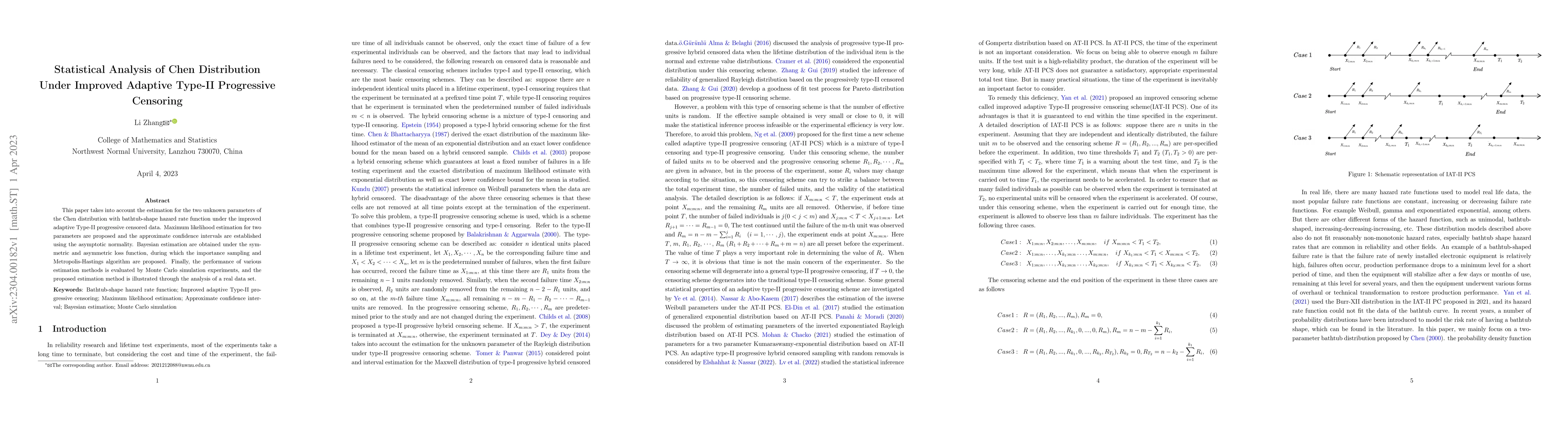 Thumbnail for Statistical Analysis of Chen Distribution Under Improved Adaptive
  Type-II Progressive Censoring