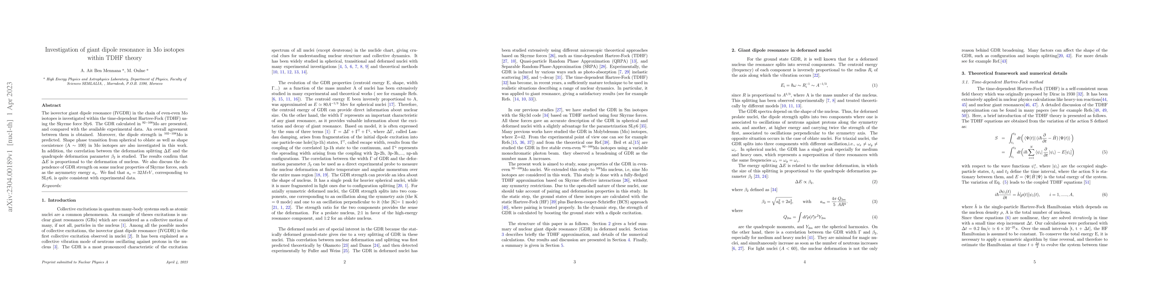 Thumbnail for Investigation of giant dipole resonance in Mo isotopes within TDHF
  theory