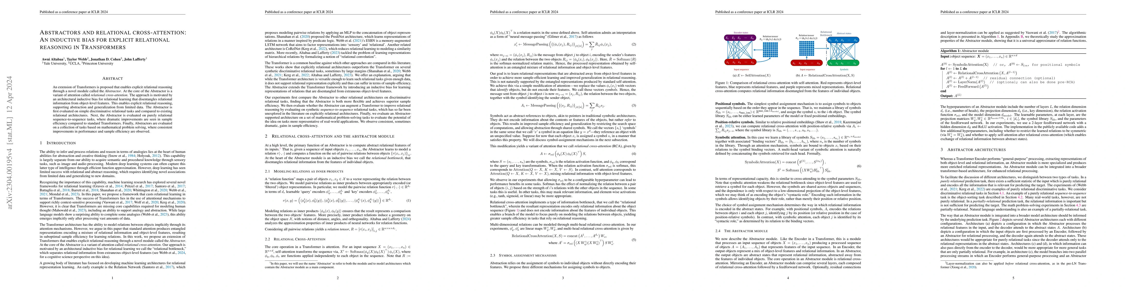 Thumbnail for Abstractors and relational cross-attention: An inductive bias for
  explicit relational reasoning in Transformers