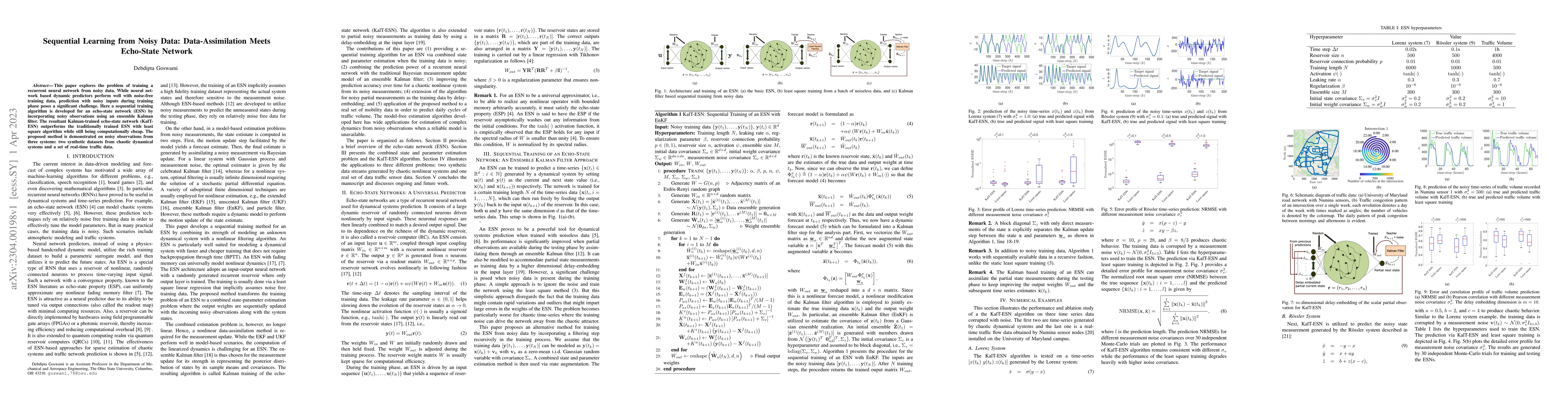 Thumbnail for Sequential Learning from Noisy Data: Data-Assimilation Meets Echo-State
  Network