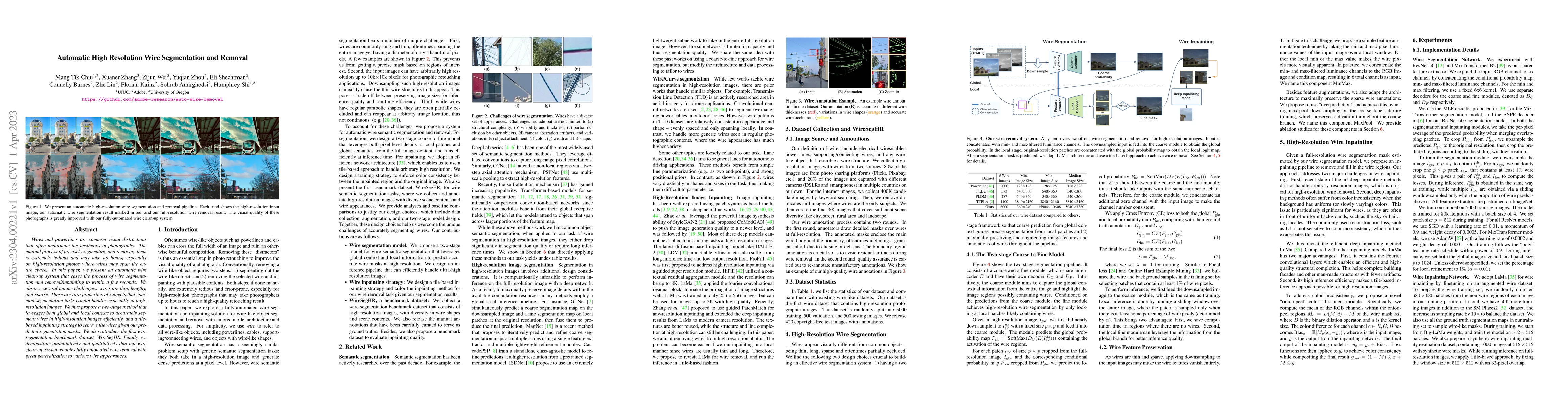 Thumbnail for Automatic High Resolution Wire Segmentation and Removal