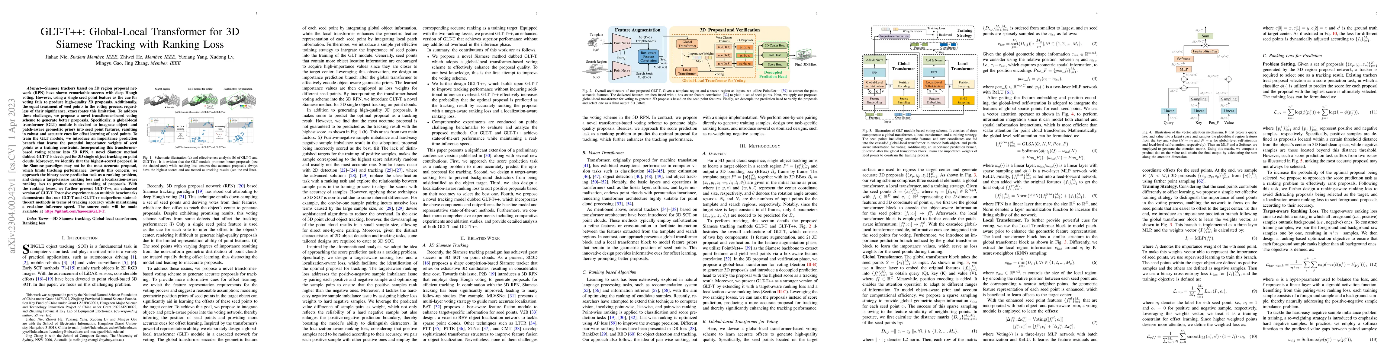 Thumbnail for GLT-T++: Global-Local Transformer for 3D Siamese Tracking with Ranking
  Loss
