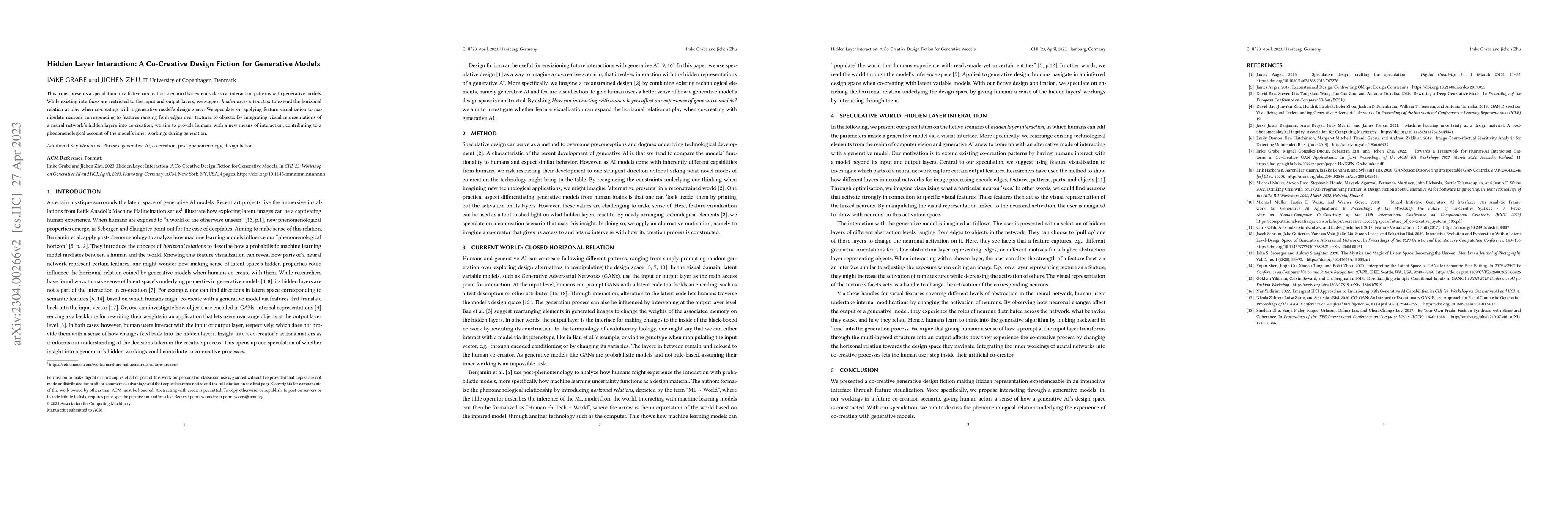 Thumbnail for Hidden Layer Interaction: A Co-Creative Design Fiction for Generative
  Models
