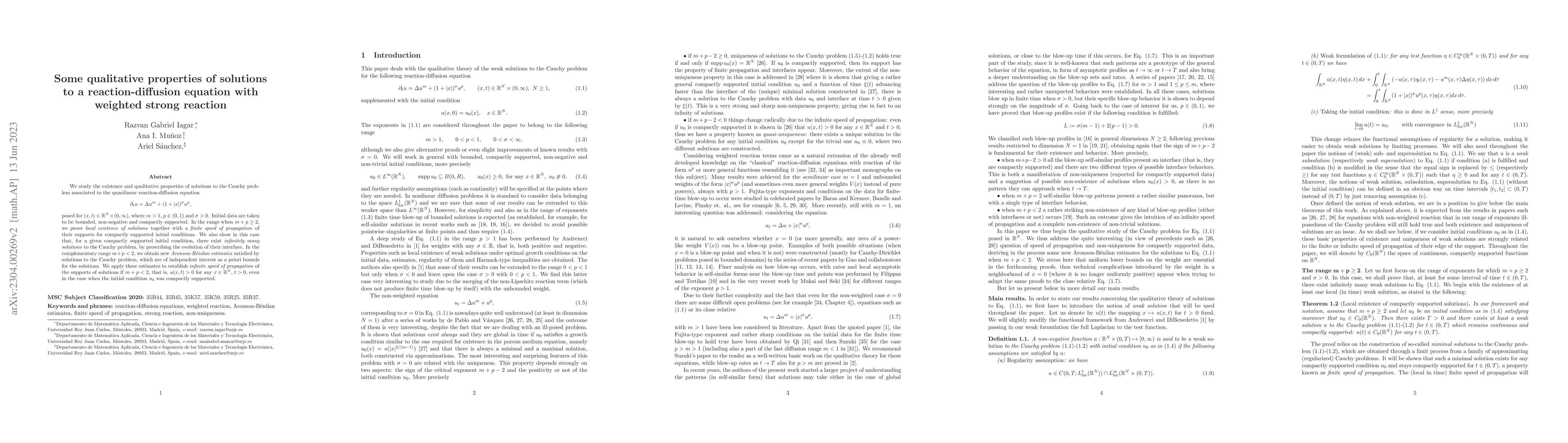 Thumbnail for Some qualitative properties of solutions to a reaction-diffusion
  equation with weighted strong reaction