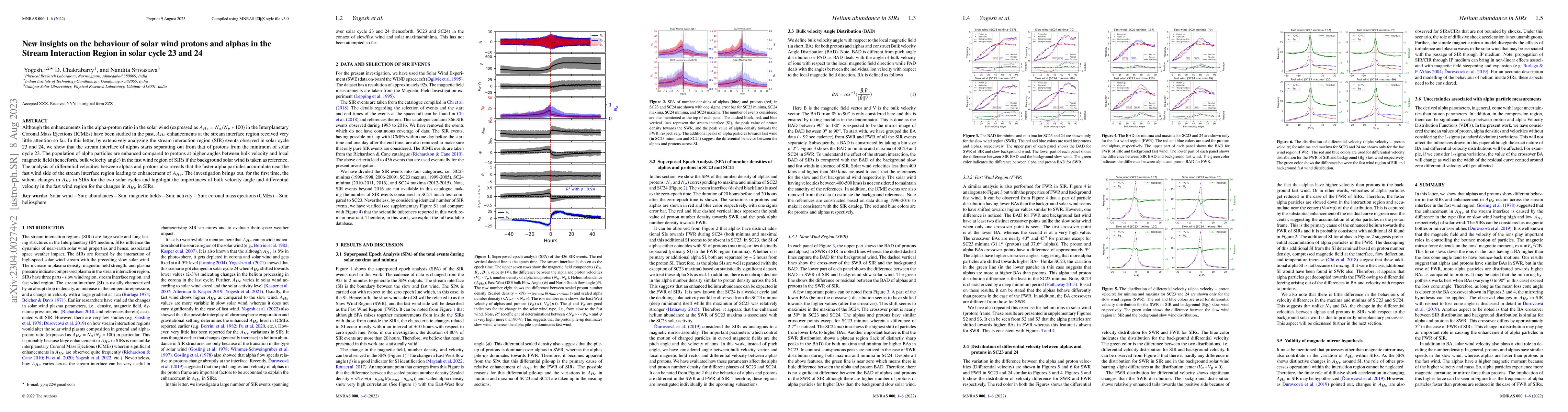 Thumbnail for New insights on the behaviour of solar wind protons and alphas in the
  Stream Interaction Region in solar cycle 23 and 24