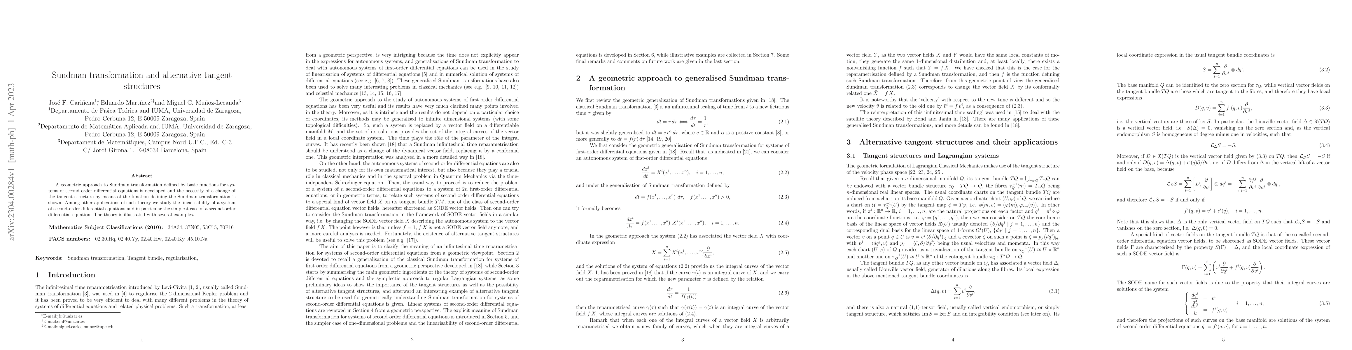 Thumbnail for Sundman transformation and alternative tangent structuresSundman
  transformation and alternative tangent structures