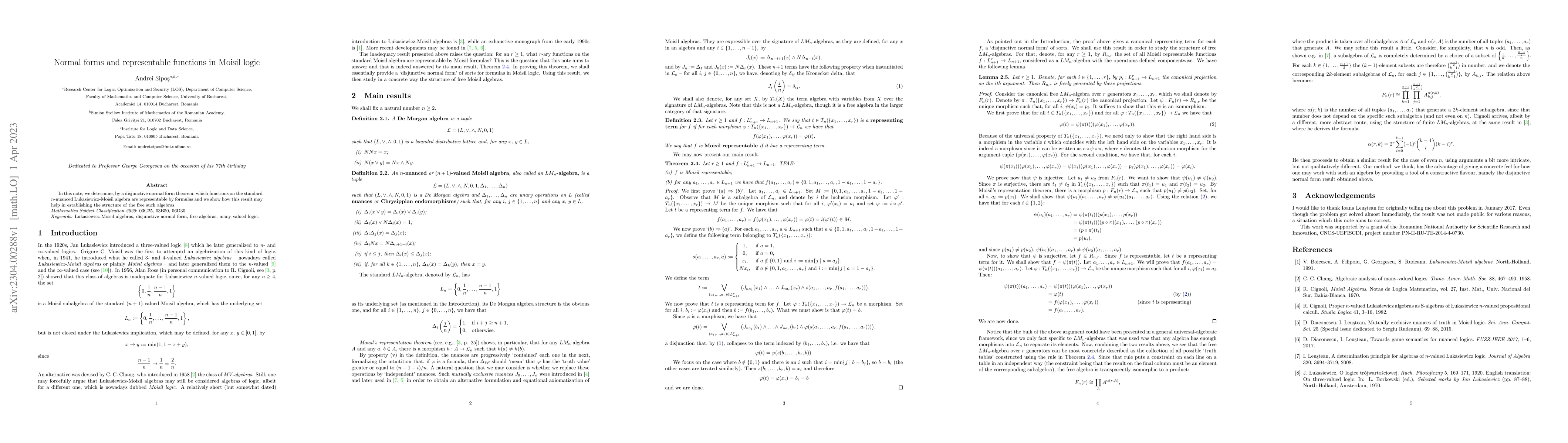 Thumbnail for Normal forms and representable functions in Moisil logic