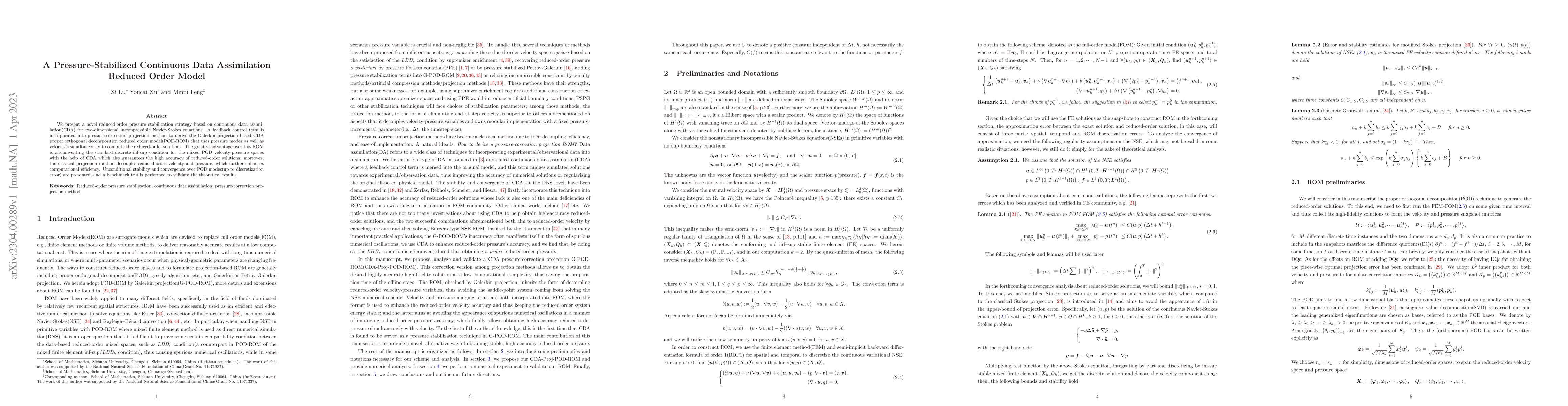 Thumbnail for A Pressure-Stabilized Continuous Data Assimilation Reduced Order Model
