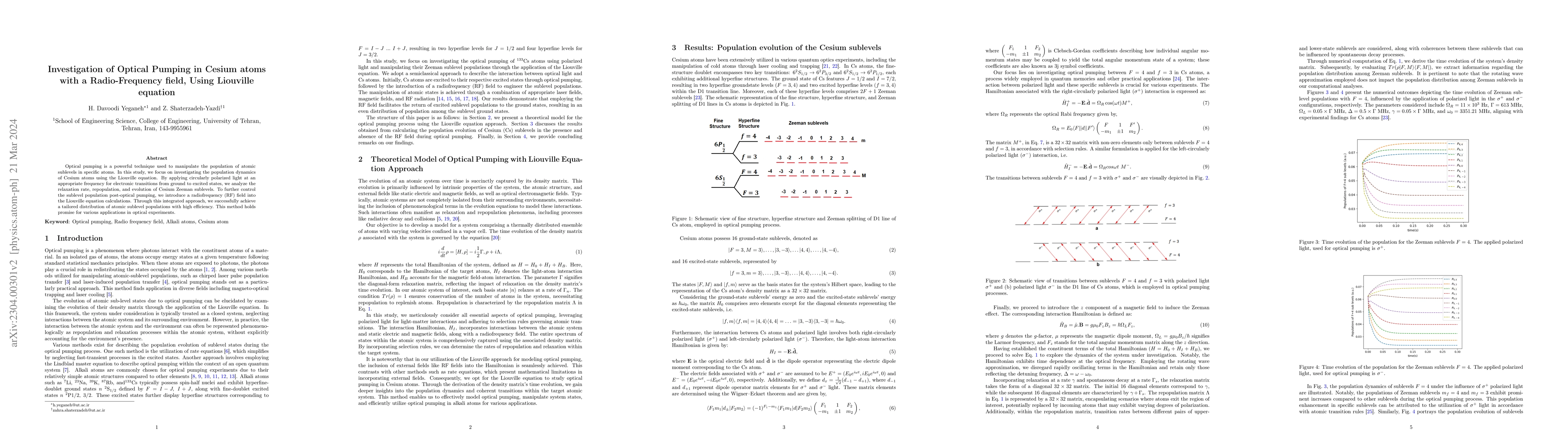 Thumbnail for Investigation of Optical Pumping in Cesium Atoms with a Radio-Frequency
  Field, Using Liouville Equation