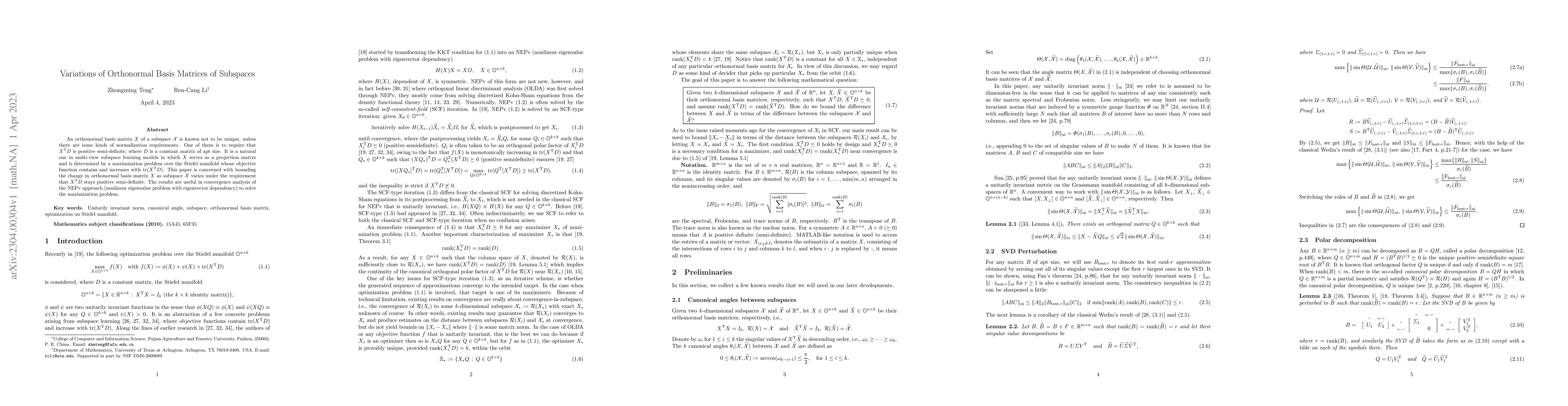 Thumbnail for Variations of Orthonormal Basis Matrices of Subspaces
