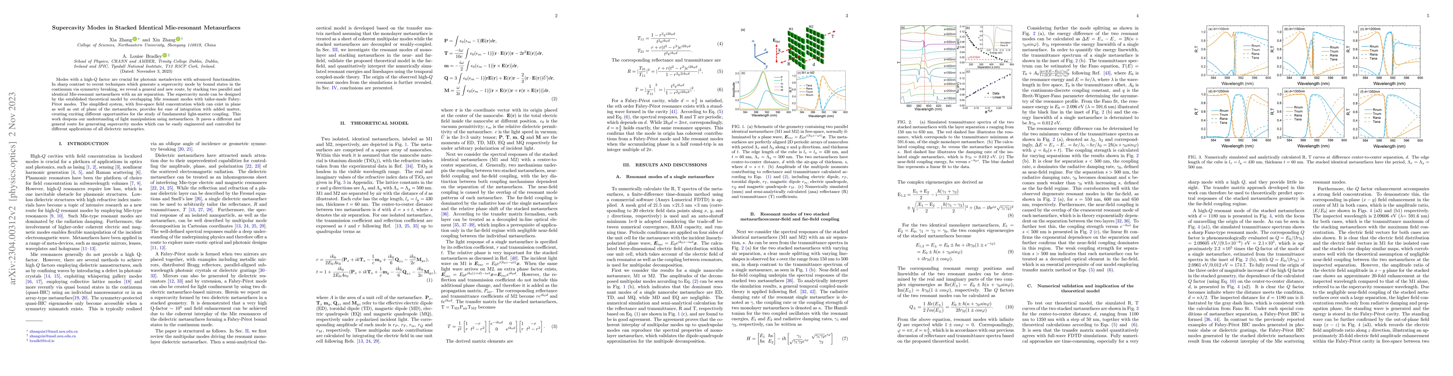 Thumbnail for Supercavity Modes in Stacked Identical Mie-resonant Metasurfaces