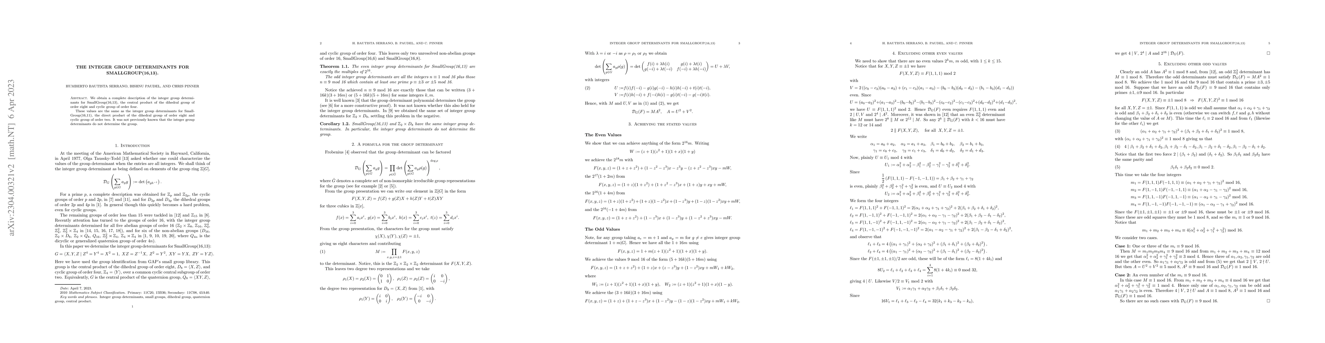 Thumbnail for The integer group determinants for SmallGroup(16,13)