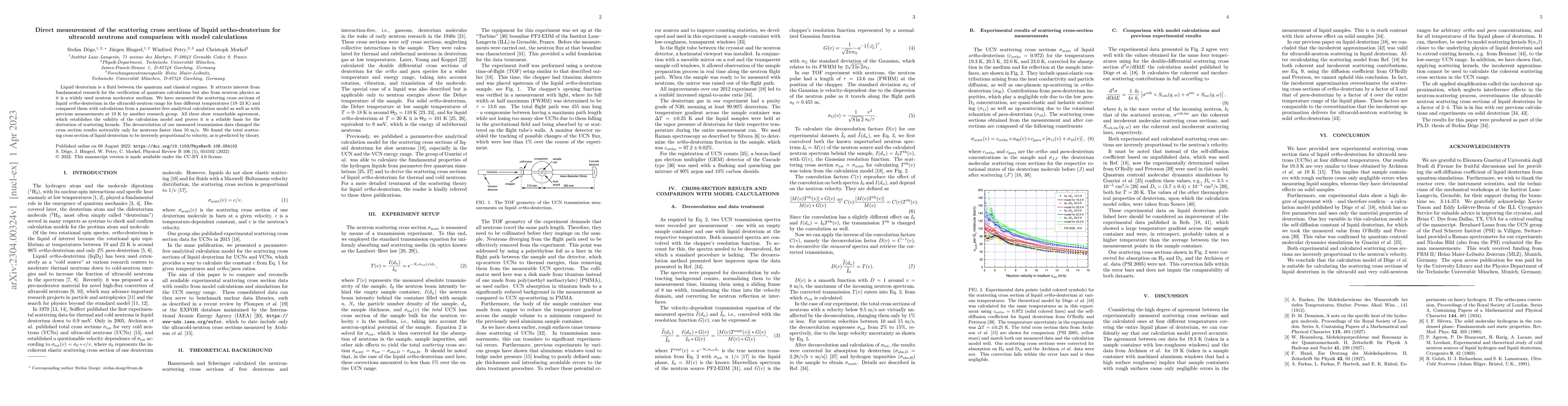 Thumbnail for Direct measurement of the scattering cross sections of liquid
  ortho-deuterium for ultracold neutrons and comparison with model calculations