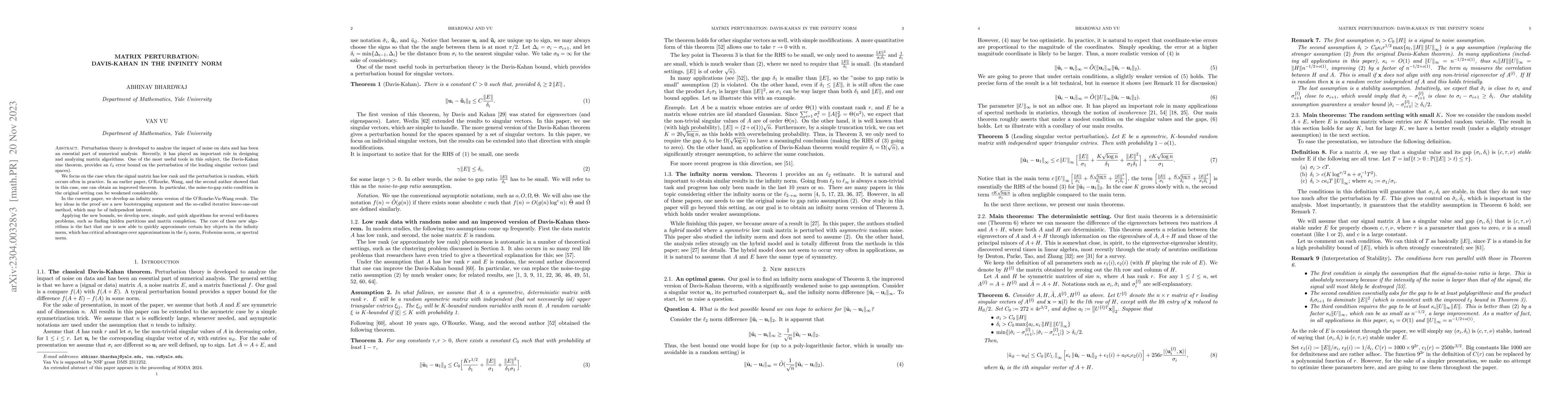 Thumbnail for Matrix Perturbation: Davis-Kahan in the Infinity Norm