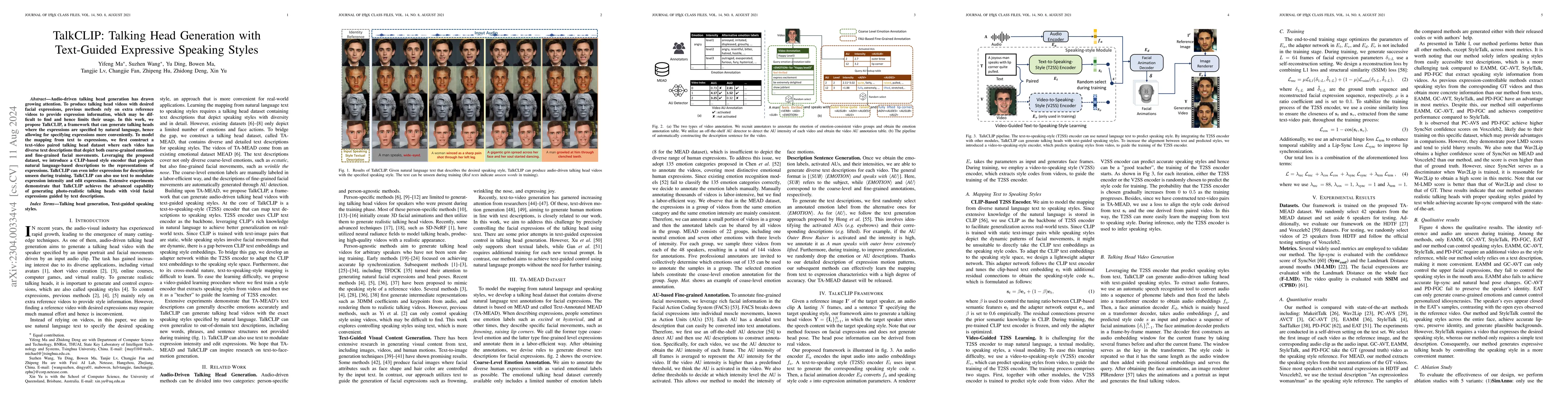 Thumbnail for TalkCLIP: Talking Head Generation with Text-Guided Expressive Speaking
  Styles