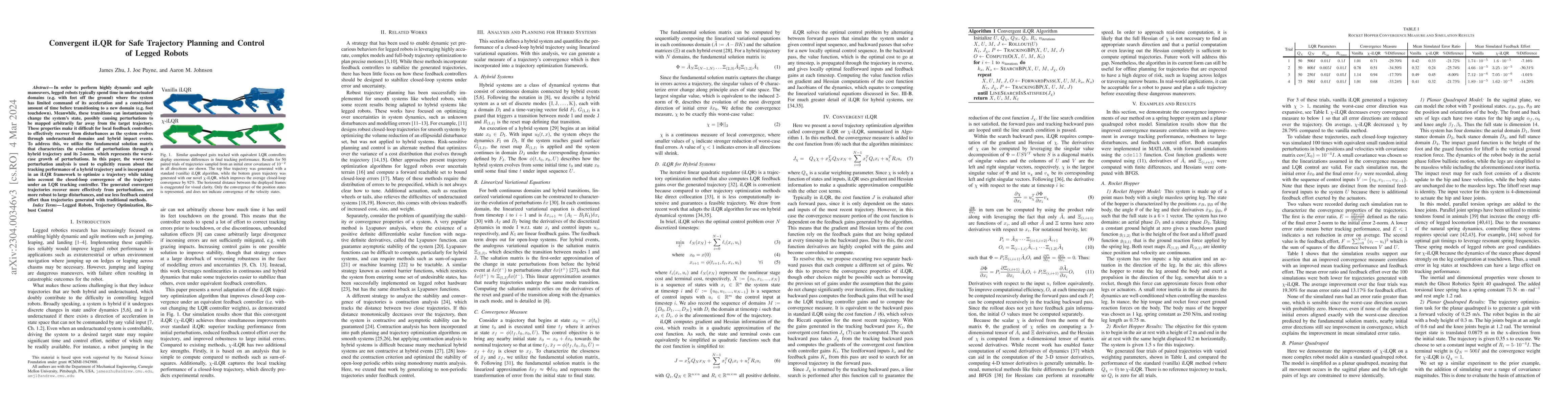 Thumbnail for Convergent iLQR for Safe Trajectory Planning and Control of Legged
  Robots