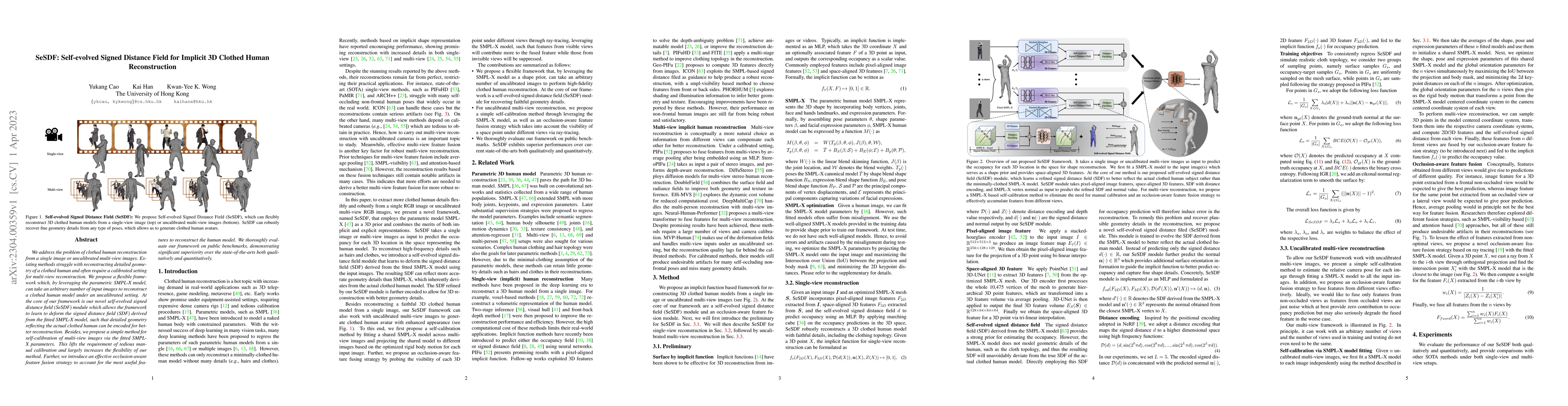 Thumbnail for SeSDF: Self-evolved Signed Distance Field for Implicit 3D Clothed Human
  Reconstruction