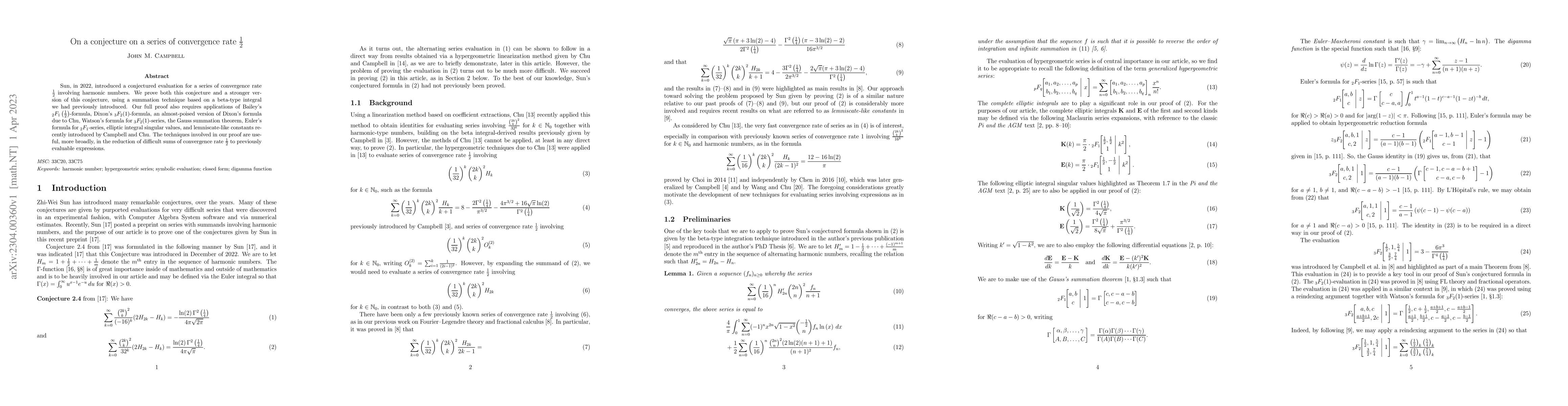 Thumbnail for On a conjecture on a series of convergence rate $\frac{1}{2}$
